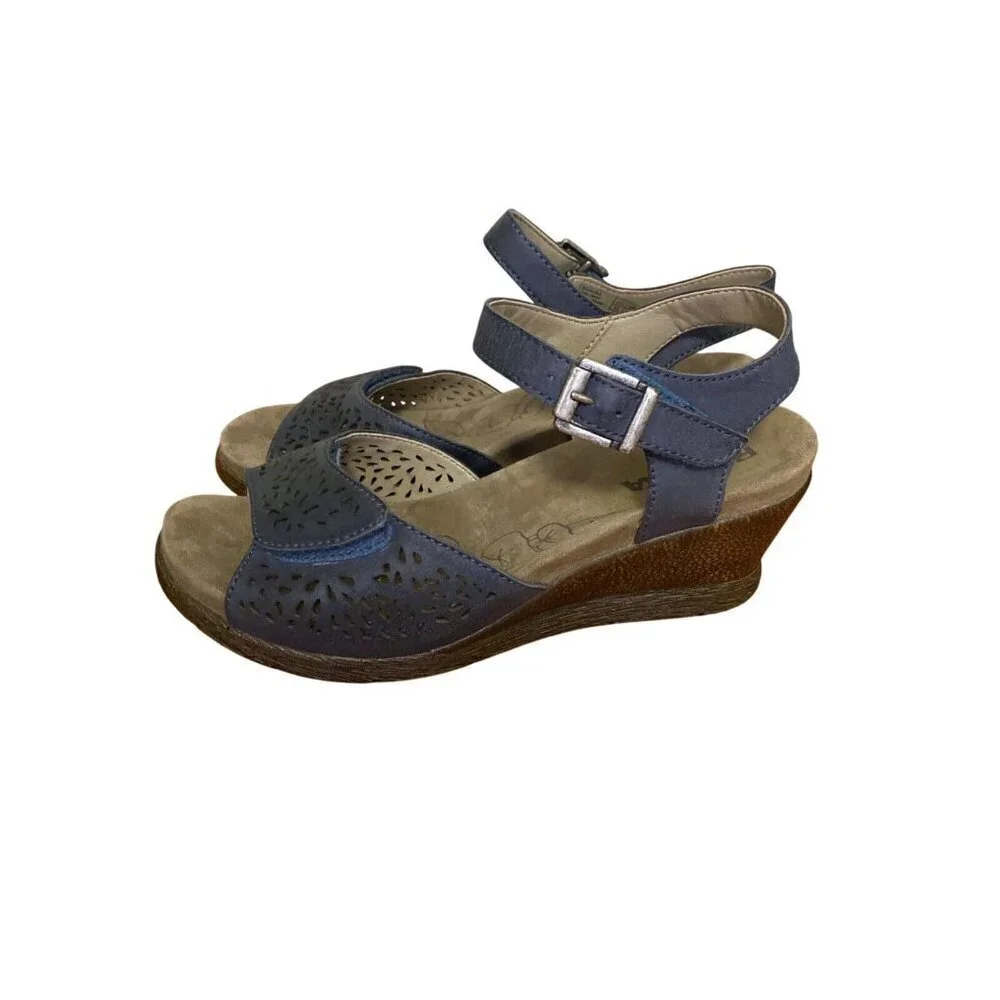 Romika Nevis 05 Blue Leather Wedge Sandals Size 37/6 Comfort Adjustable Strap